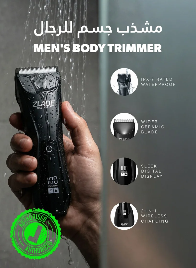 زلاد ماكينة تشذيب الجسم  باليستيك للرجال | دقة للعناية بالمناطق الحساسة واللحية والجسم | مقاومة للماء، لاسلكية، مضادة للحساسية مع واقي . مم | بدون جروح أو خدوش | أسود